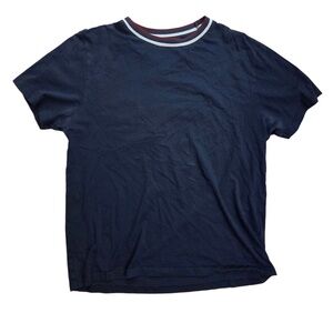 Men's Solid Navy Blue Crew Neck Ribbed Striped T-Shirt